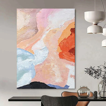 “Soft - Toned Abstraction” - Pink, Blue, Peach Gentle Shapes Painting On Canvas DTP275