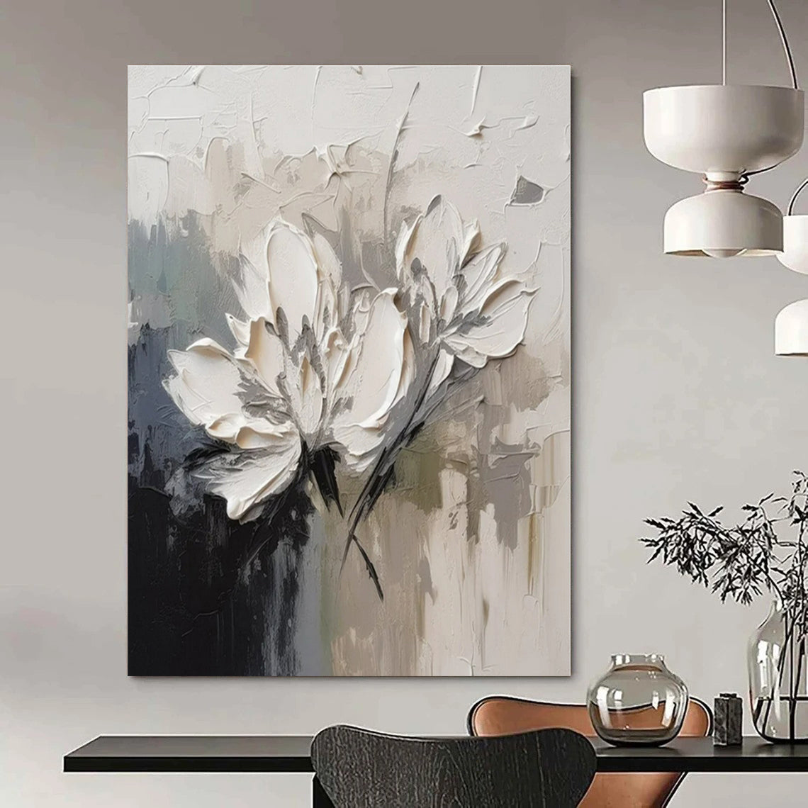 Textured White Flowers - Impasto Floral Oil On Canvas CT1342