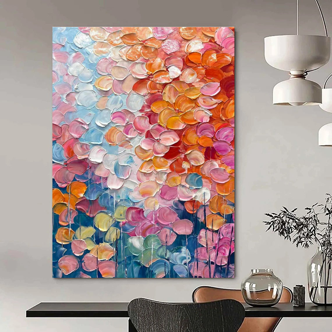 Colorful Petal - like Textures on Blue - "Blossom Burst" - Impasto Floral Painting CT1482