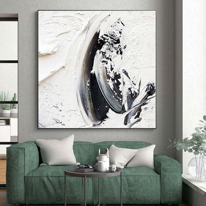 “Monochrome Drama, Thick Black - White Textures” - “Shadow Play”，Textured Acrylic Painting CT0701