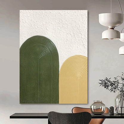 “Olive & Mustard Arches” - Green & Yellow Textured Curves Painting On Canvas DKH1176