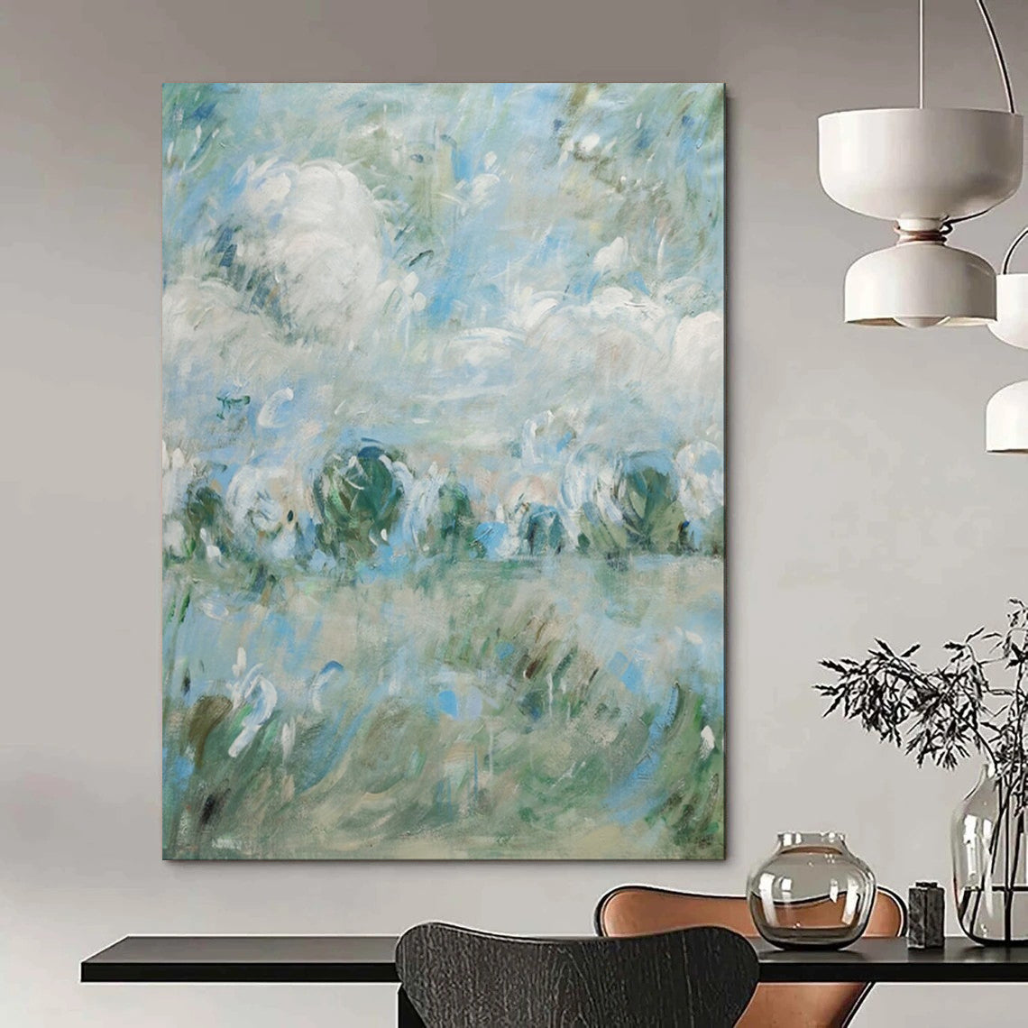 “Blue - Green Abstract Field” - Impressionistic Abstract Landscape Painting CT1982
