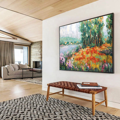 Colorful Riverbank Flowers - Impressionist Landscape Painting On Canvas DLZ228