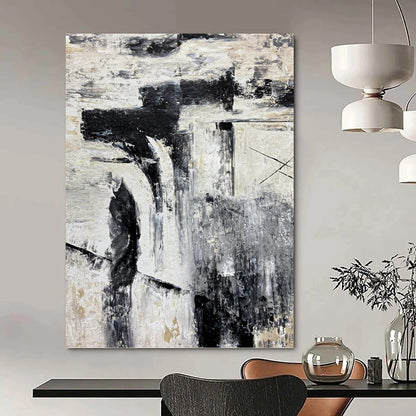“Grayscale Abstract Composition” - Minimalist Geometric - Inspired Painting On Canvas DKH1680