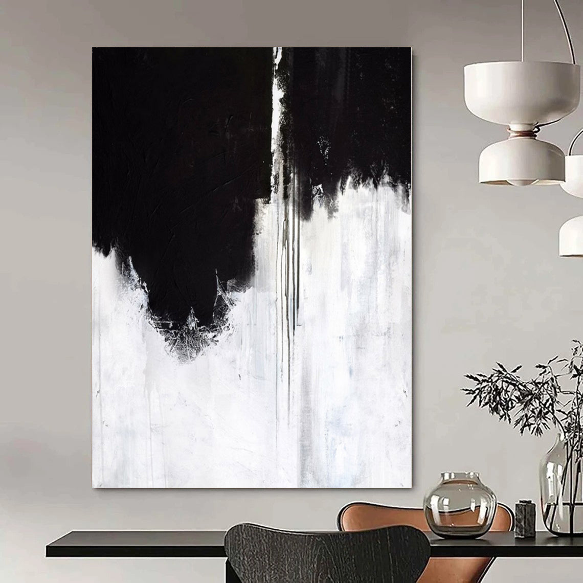 “Black - White Dramatic Drips” – Abstract Expressionist Painting CT1146