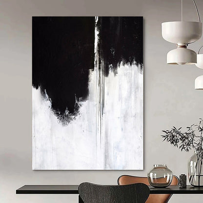 “Black - White Dramatic Drips” – Abstract Expressionist Painting CT1146