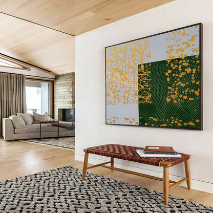 Geometric Gold and Green Abstract Painting On Canvas DKH307
