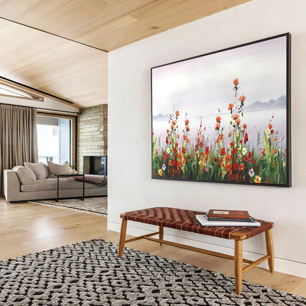 Wildflowers by the Lake - Impressionist Landscape Painting On Canvas DLZ189