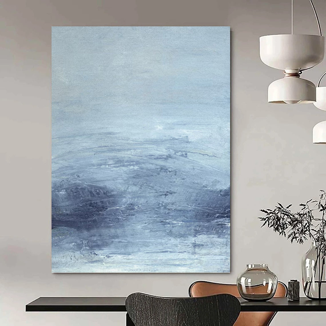 “Soft Blue Gradient Landscape” - Blue & Gray Minimalist Seascape Painting On Canvas DKH0968