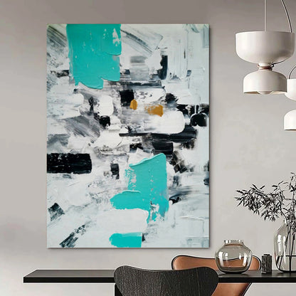 Turquoise, Gray, and Gold Abstract Blocks - Modern Abstract Painting On Canvas DKH1347