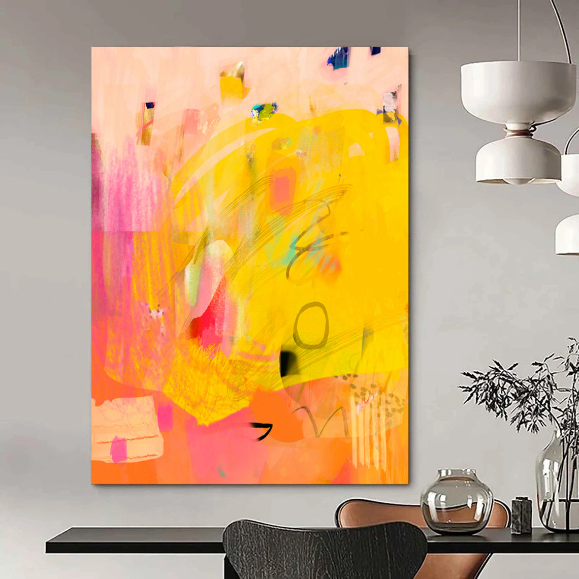 “Yellow - Pink Abstract Fusion” - Soft Abstract Art CT2005