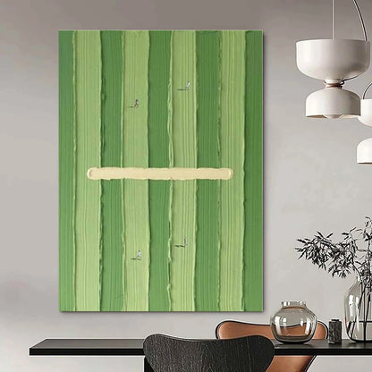 Green Stripes & Mini Runners - Minimalist Conceptual Acrylic Painting CT1356