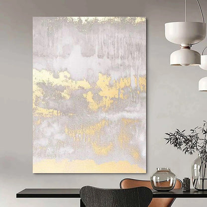 “Gray - Gold Abstract Textures” - Gray, Gold & White Metallic - Accented Painting On Canvas DKH0951