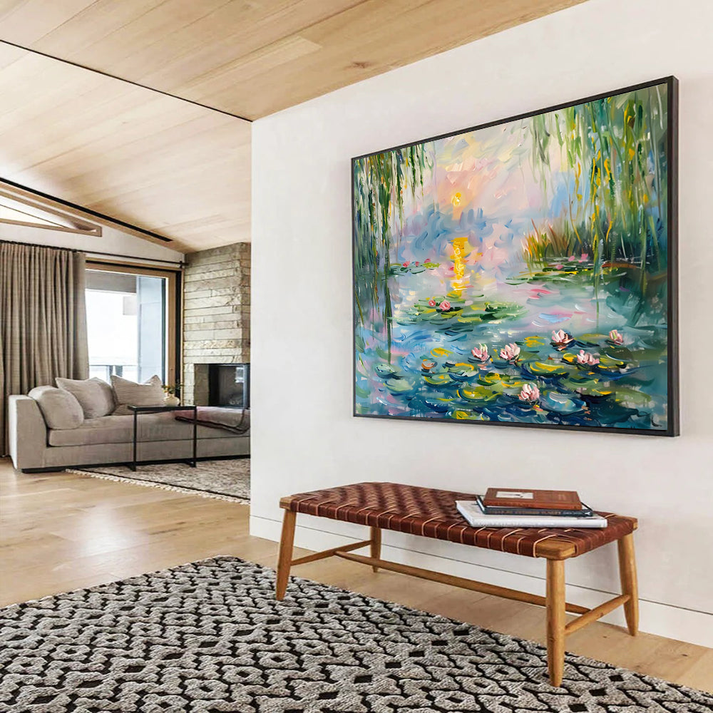 Water Lilies at Sunset - Impressionist Landscape Painting On Canvas DLZ194