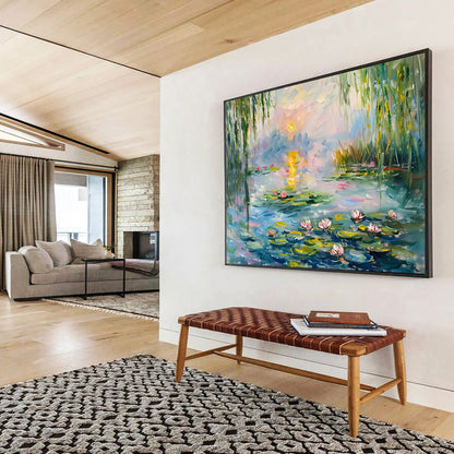 Water Lilies at Sunset - Impressionist Landscape Painting On Canvas DLZ194