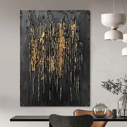 “Black & Gold Textured Abstract” - Abstract Painting On Canvas CT2358
