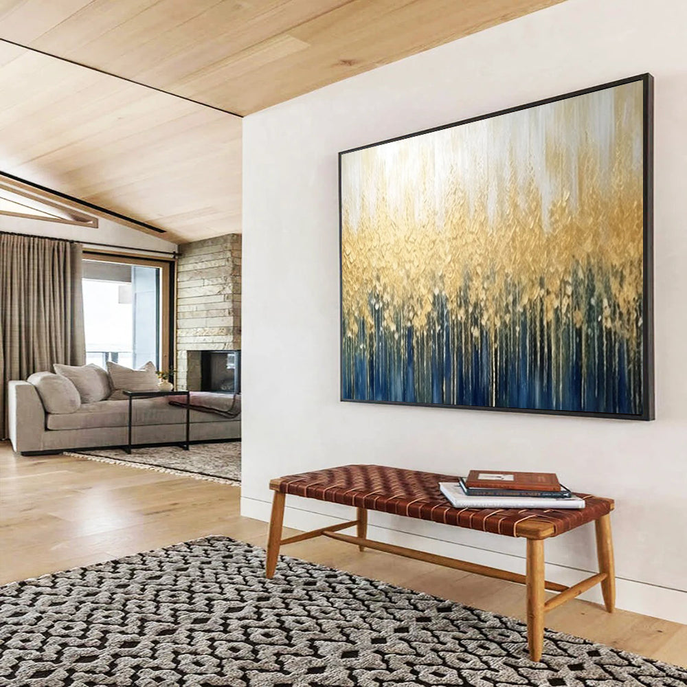 “Gold - Blue Forest Canopy” Abstract Landscape Painting On Canvas DLZ052
