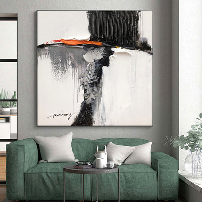 “Black - White - Orange - Gray Textured Figure” ，Abstract Acrylic Painting CT0791