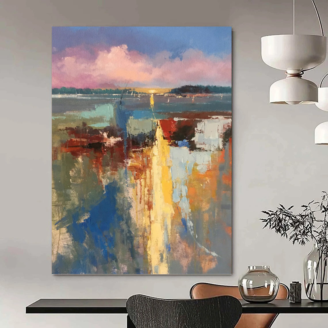 “Sunset Harbor Impasto” - Colorful Impressionistic Harbor Scene Painting On Canvas DKH1578