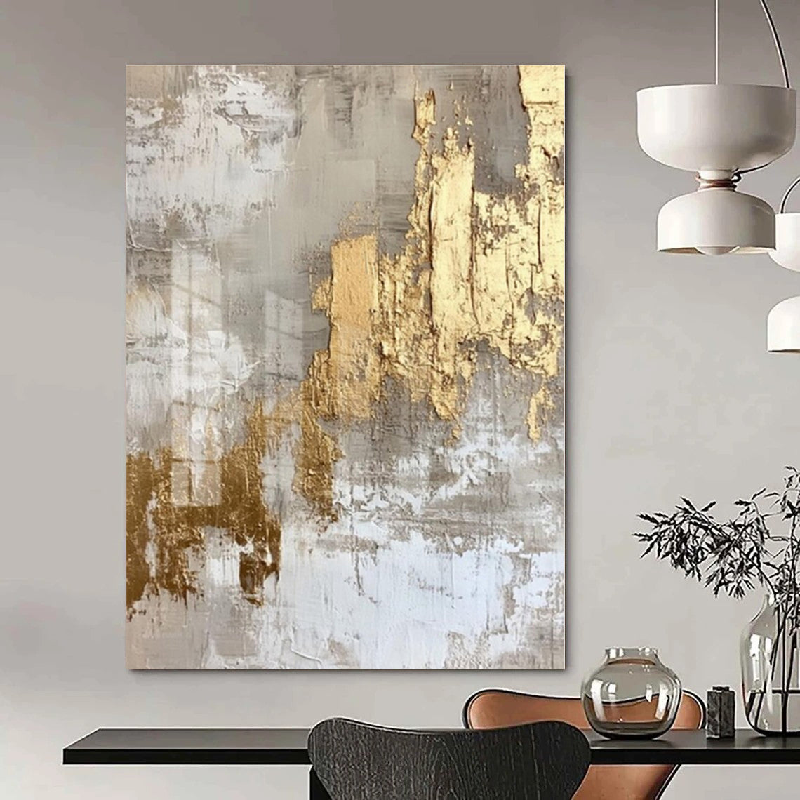 Grey - Gold Textured Abstract - Abstract Impasto Acrylic CT1275