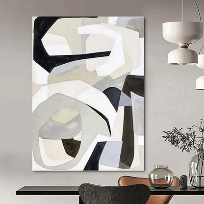 Monochrome Abstract Shapes in Gray Painting On Canvas DKH1141