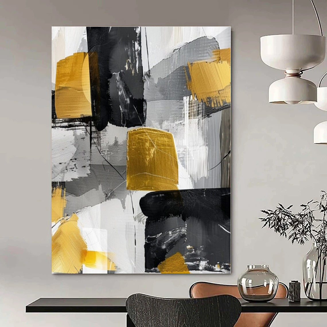 Black - Gold Abstract Blocks - Abstract Expressionist Acrylic CT1279