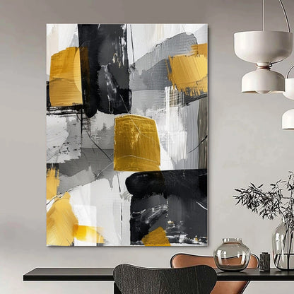 Black - Gold Abstract Blocks - Abstract Expressionist Acrylic CT1279