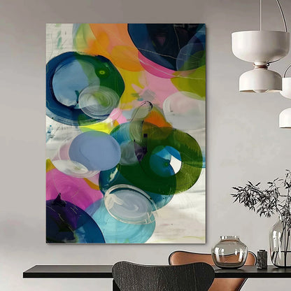 “Translucent Colorful Circles” - Multicolor Abstract Stained - Glass - Like Painting On Canvas DKH0999
