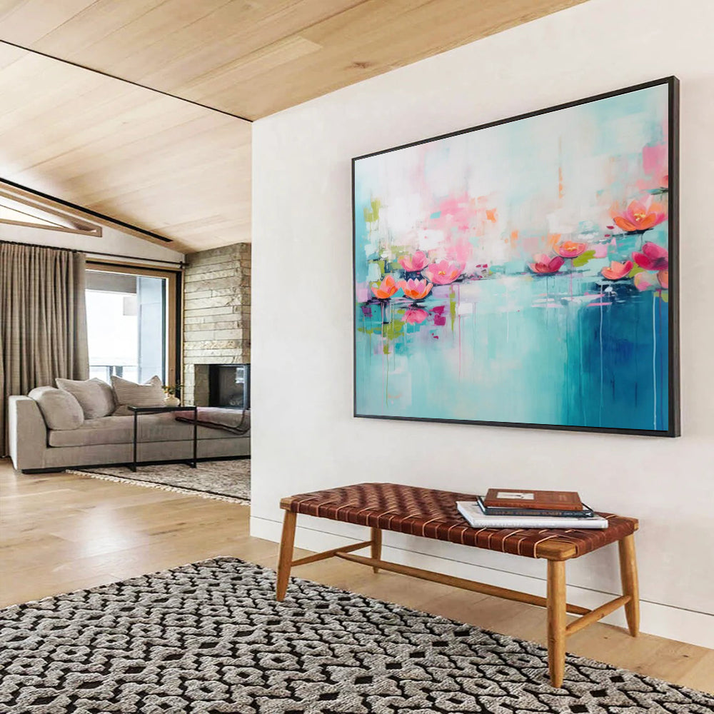 “Blush Lotus Pond” Impressionist - Inspired Oil Painting On Canvas DKH493