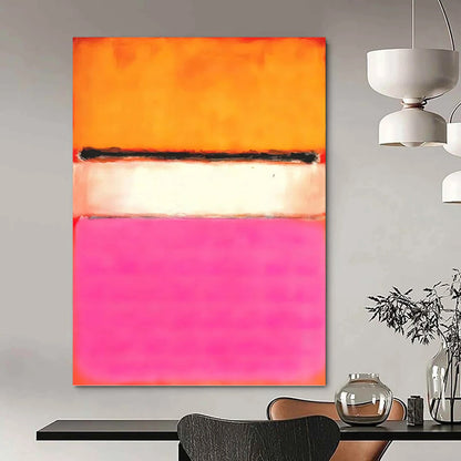 “Orange, Black, White & Pink Color Fields” - Abstract Color Block Painting On Canvas DKH1608
