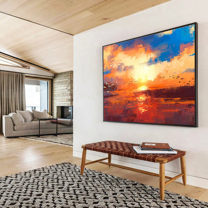 “Vibrant Sunset with Birds” Abstract Landscape Painting On Canvas DKH387