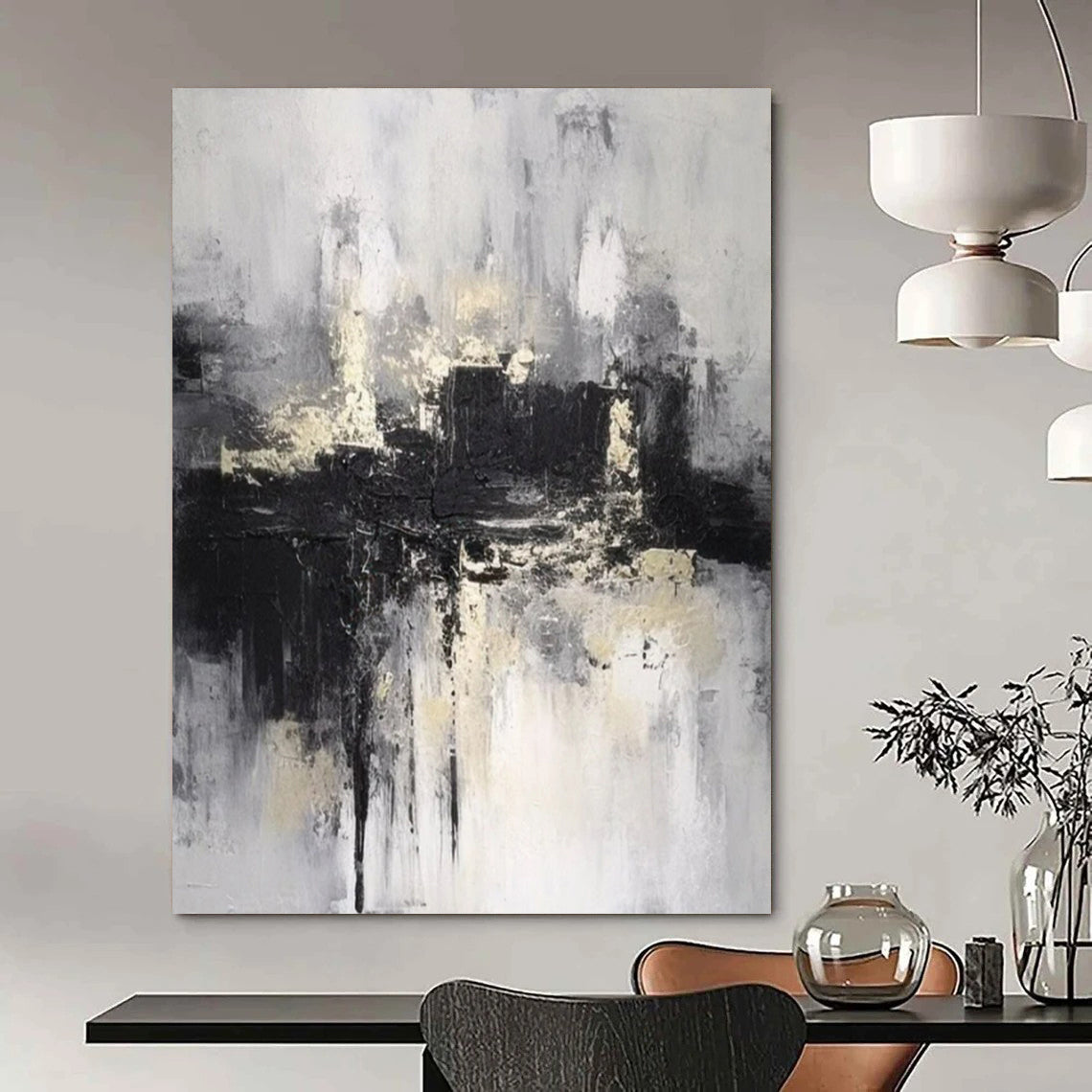“Monochrome City Abstract” ，Abstract Cityscape Acrylic Painting CT0919