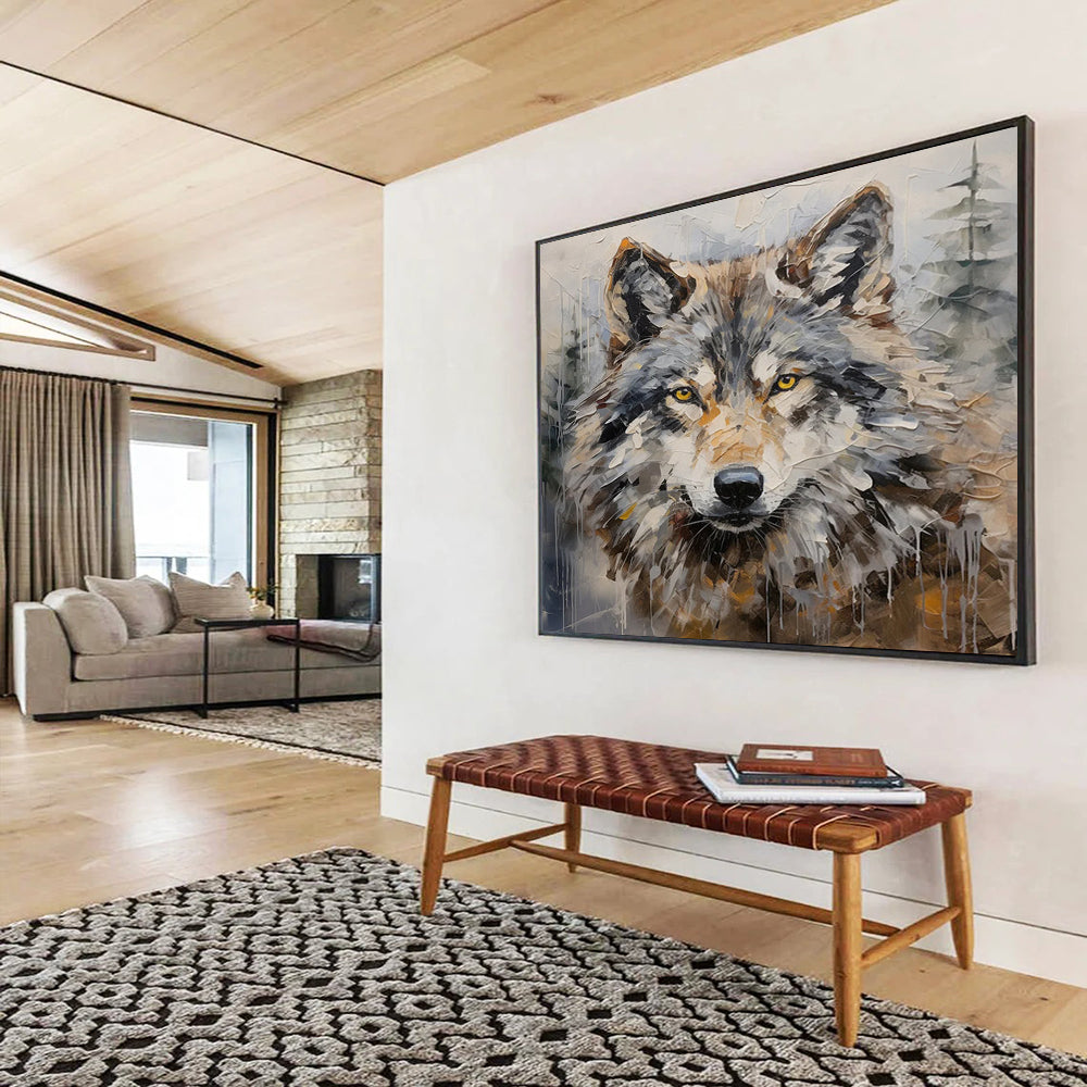 “Textured Wolf Portrait” Animal Painting On Canvas DLZ078