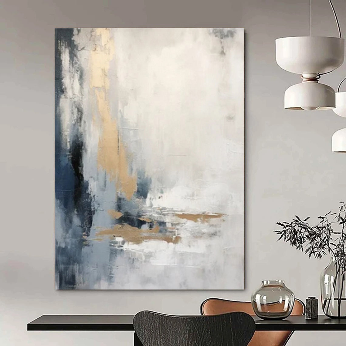 Neutral Tones with Gold Accent - Abstract Expressionist Acrylic On Canvas CT1338