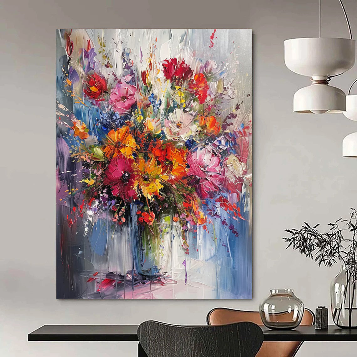 “Colorful Floral Explosion” - Multicolor Floral Painting On Canvas DTP260