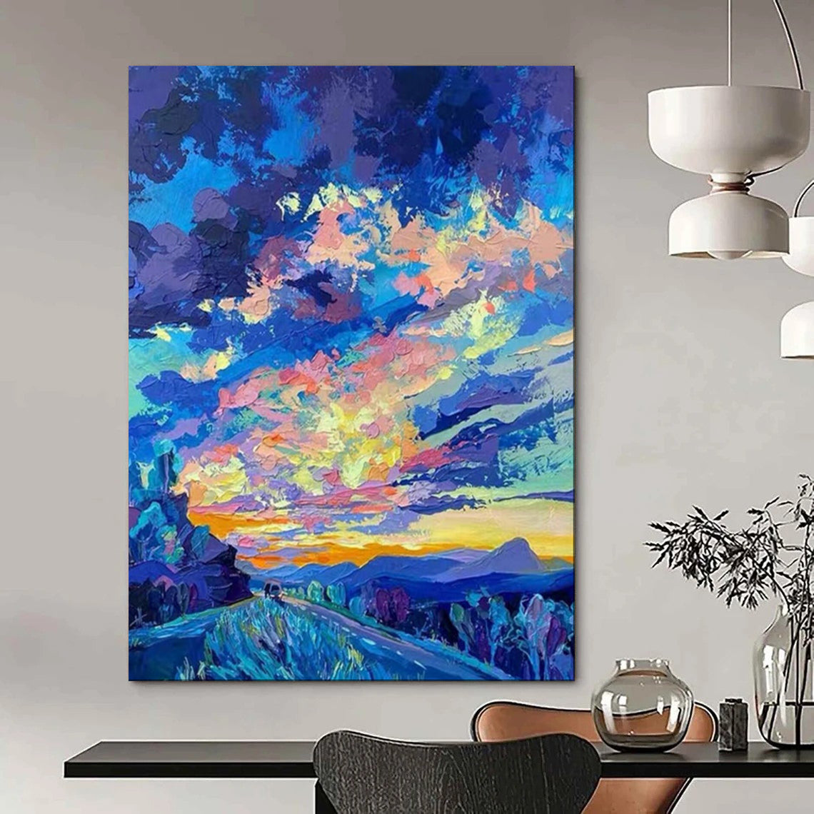 “Vibrant Sunset Road” – Impressionistic Landscape Painting On Canvas CT2112