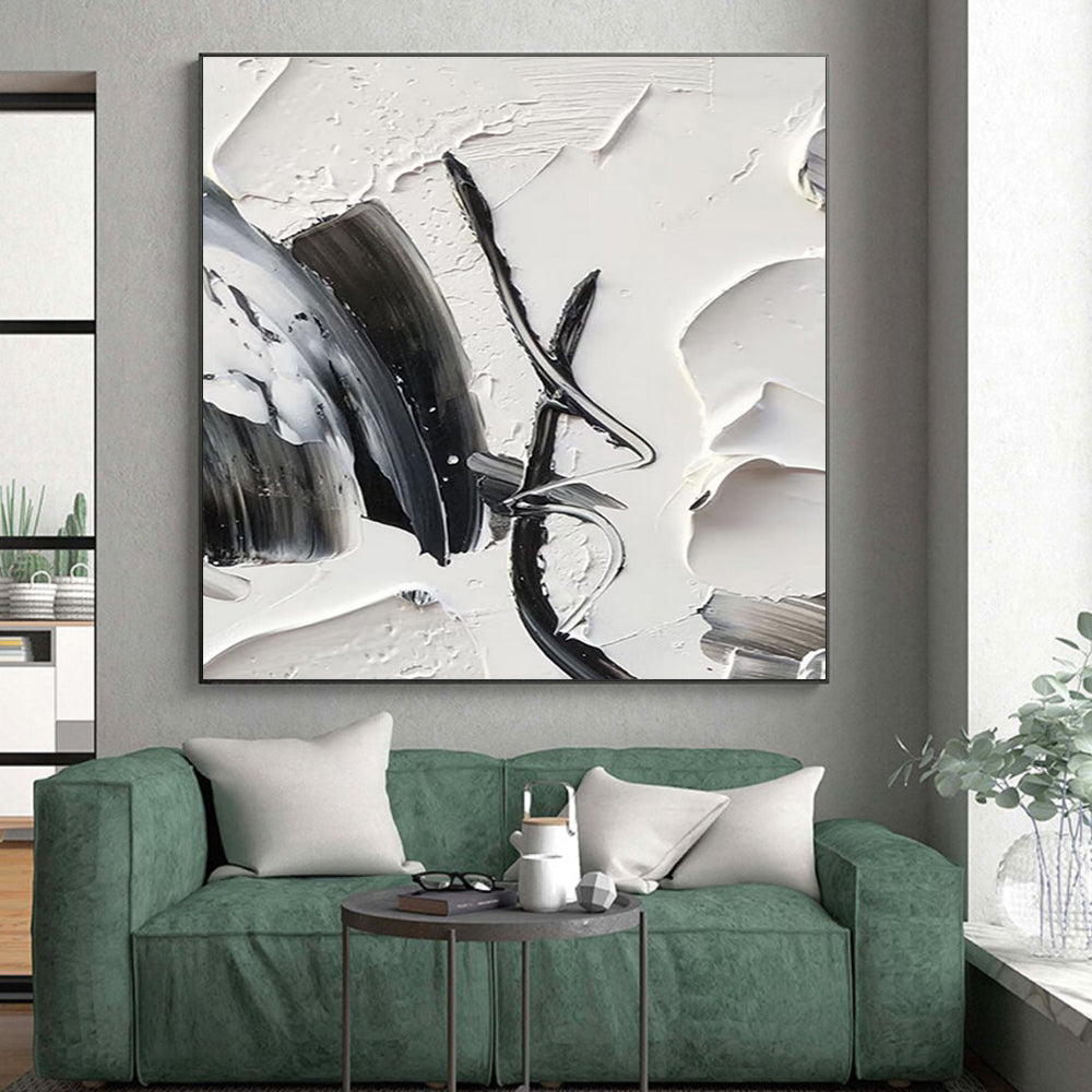“Intricate Black - White Textures, Layered Brushstrokes” - “Whispered Secrets”，Textured Acrylic Painting CT0702
