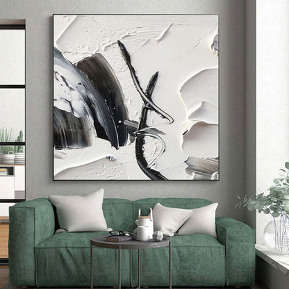 “Intricate Black - White Textures, Layered Brushstrokes” - “Whispered Secrets”，Textured Acrylic Painting CT0702