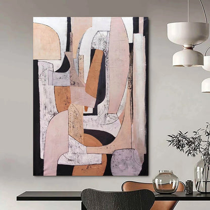 “Neutral Geometric Abstraction” - Beige, Gray, Black Abstract Painting On Canvas DTP252