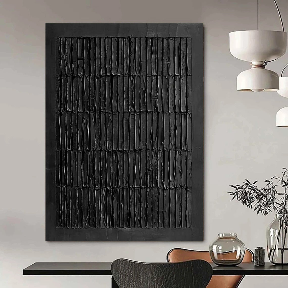 “Monochromatic Black Vertical Abstract” - Abstract Painting CT2364