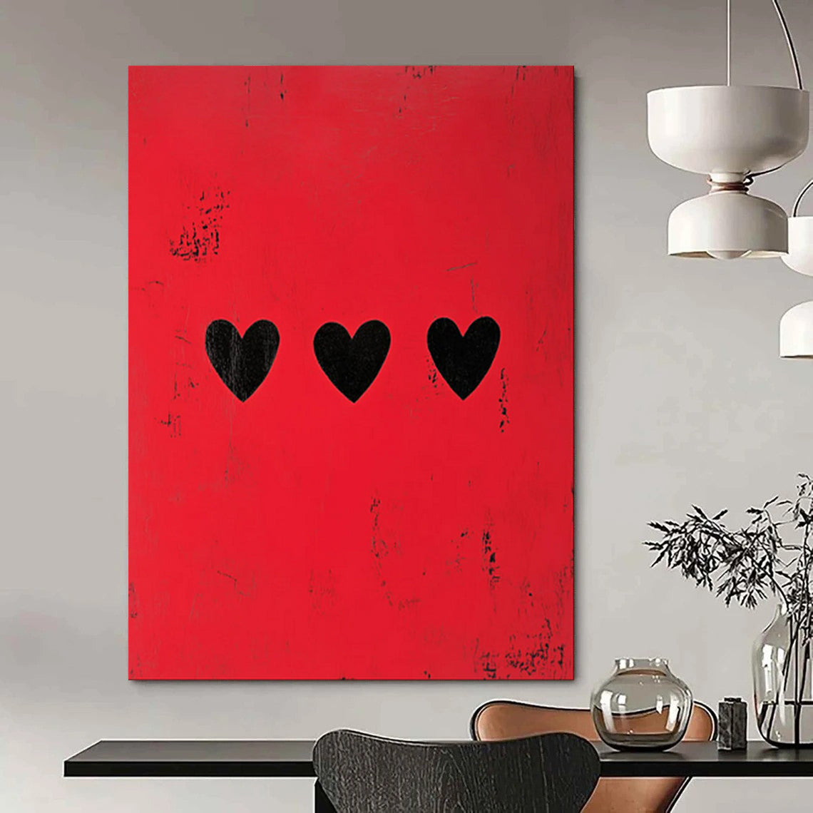 “Red with Three Black Hearts” - Minimalist Pop Art CT1935