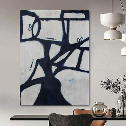 Black - White Geometric Tree - Geometric Abstract Acrylic Painting CT1418