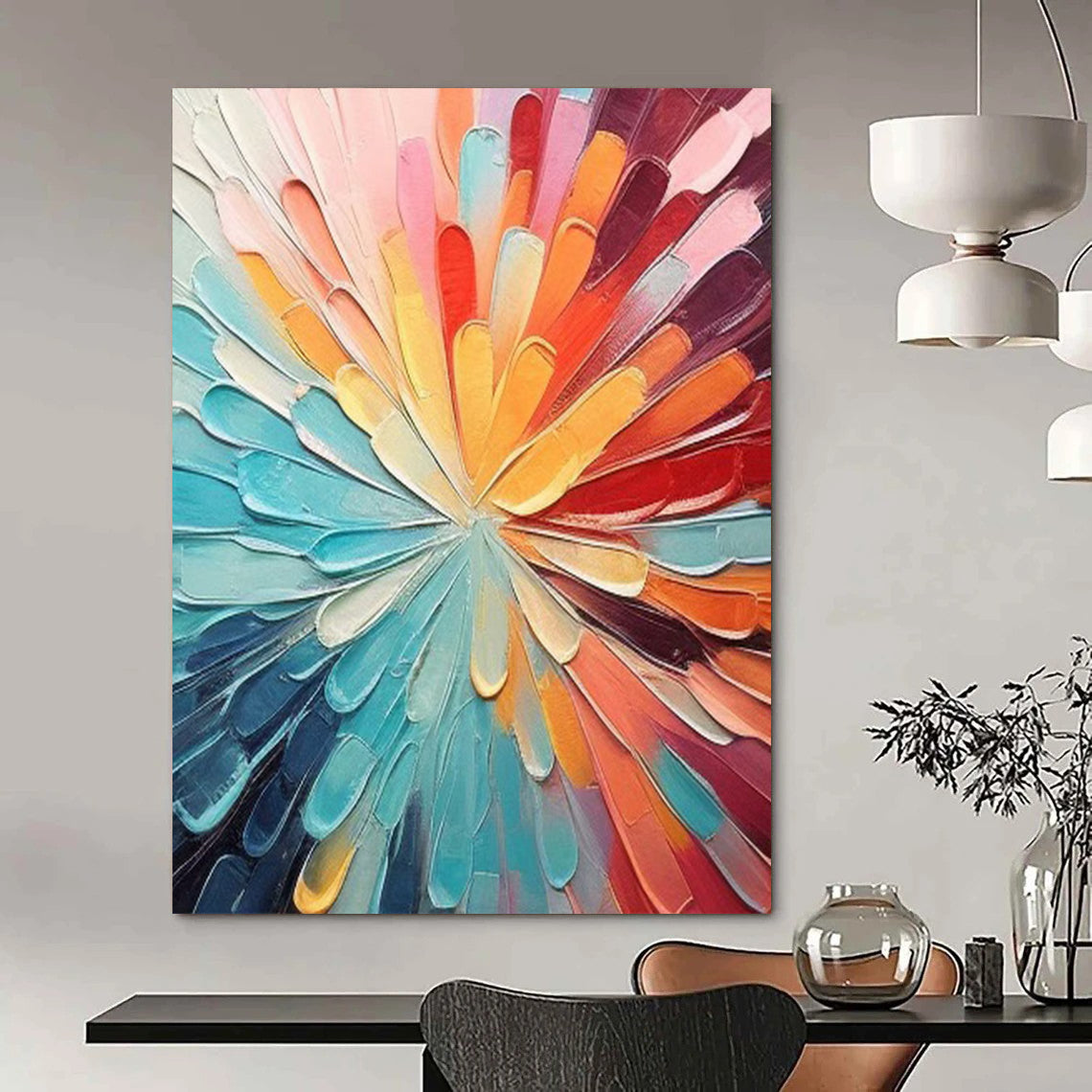 “Rainbow Petal Burst” - Multicolor, Textured Floral Painting On Canvas DTP288