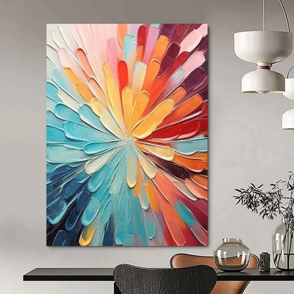 “Rainbow Petal Burst” - Multicolor, Textured Floral Painting On Canvas DTP288