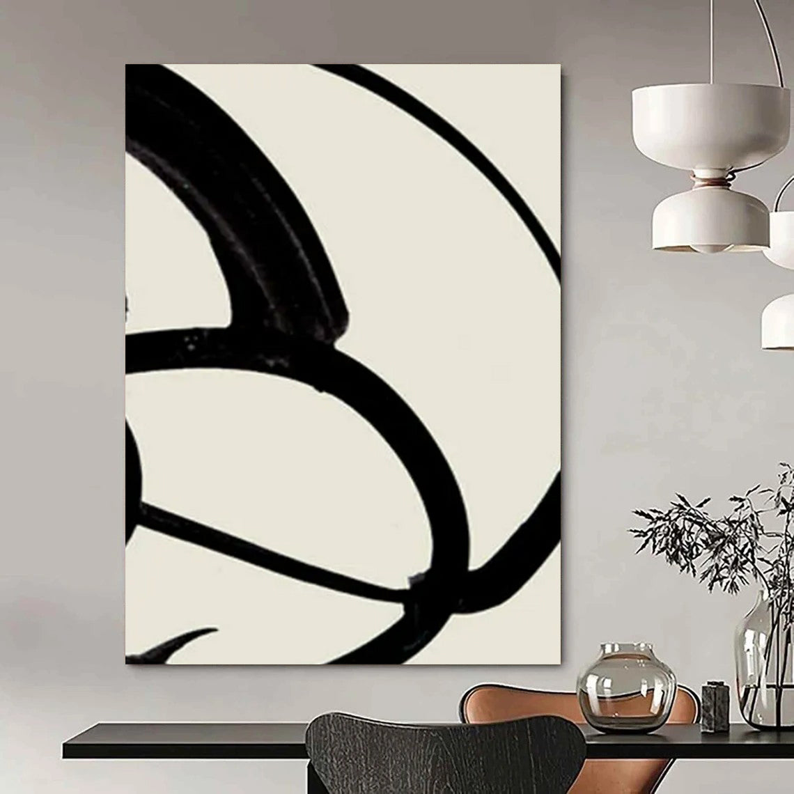 “Intertwined Black Ink Curves” - Abstract Painting On Canvas CT2318