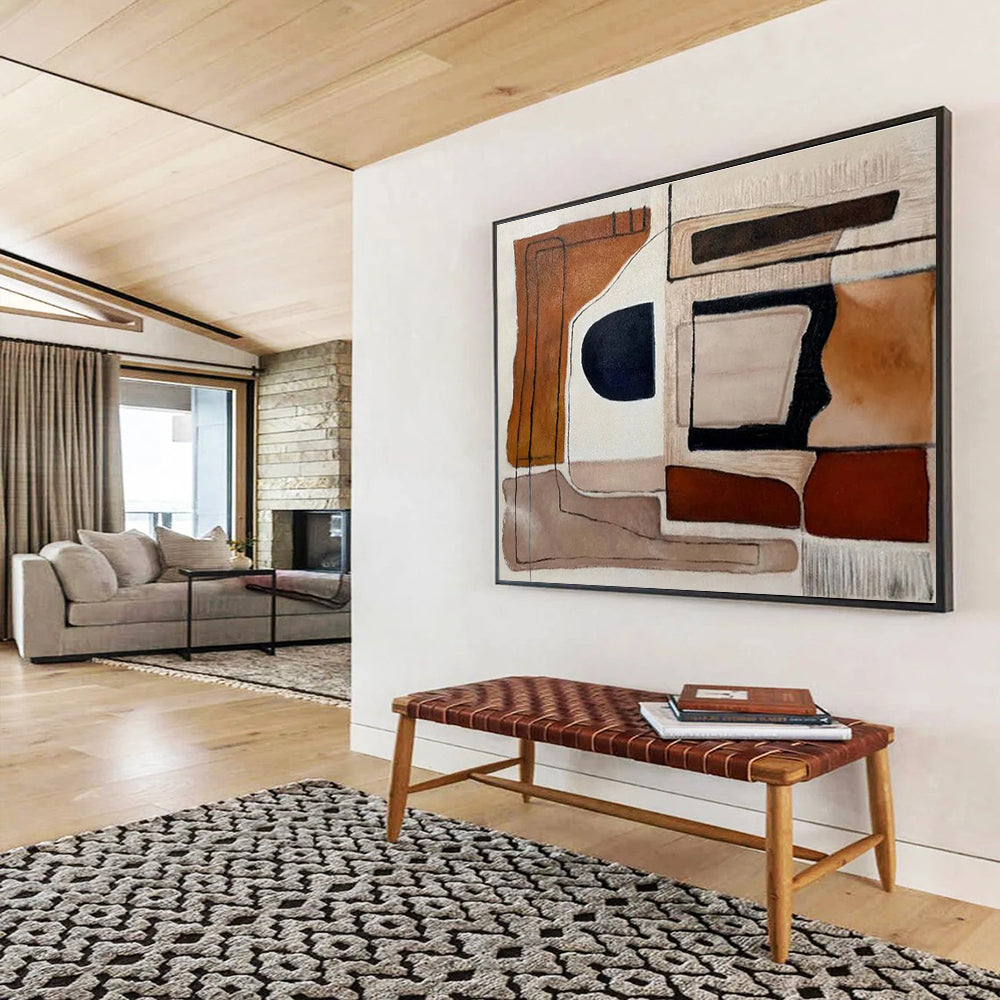 Earth - Toned Geometric Abstract Painting On Canvas DKH655