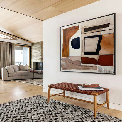 Earth - Toned Geometric Abstract Painting On Canvas DKH655