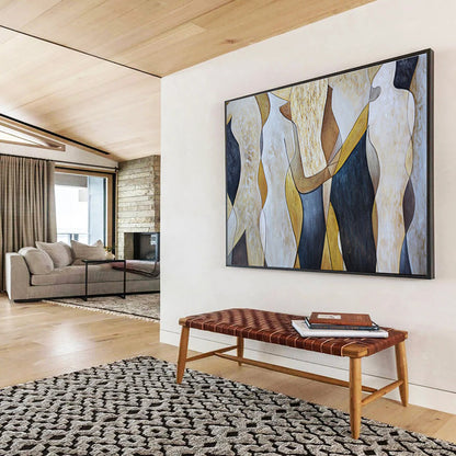 “Abstract Figures in Earth Tones” - Brown, Beige, Black Shaped Forms Painting On Canvas DKH731