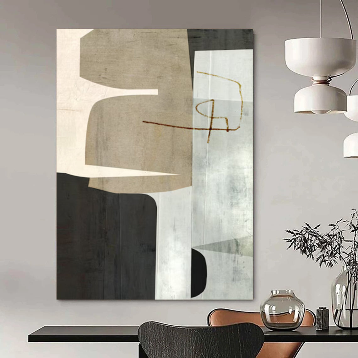 “Neutral Geometric Collage” - Modernist Abstract Painting On Canvas DTP158