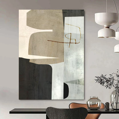 “Neutral Geometric Collage” - Modernist Abstract Painting On Canvas DTP158